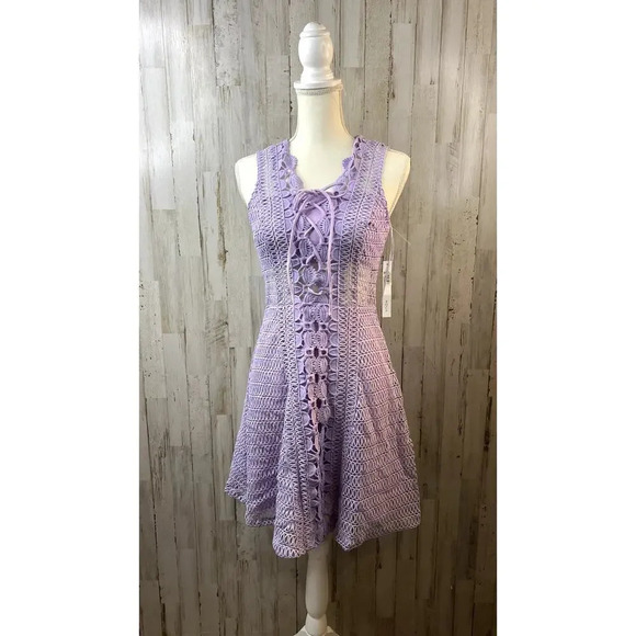 Aqua Dresses & Skirts - Aqua Crochet Lace Up Fit & Flare Lavender Dress Small‎ Sleeveless Knee Length